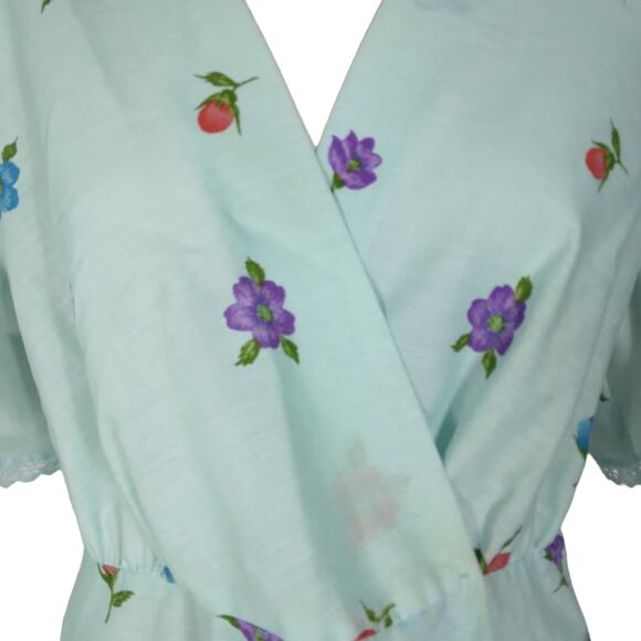 Vintage Its A Charm Long Robe Size Large Pastel Blue Floral Print - Picture 12 of 13